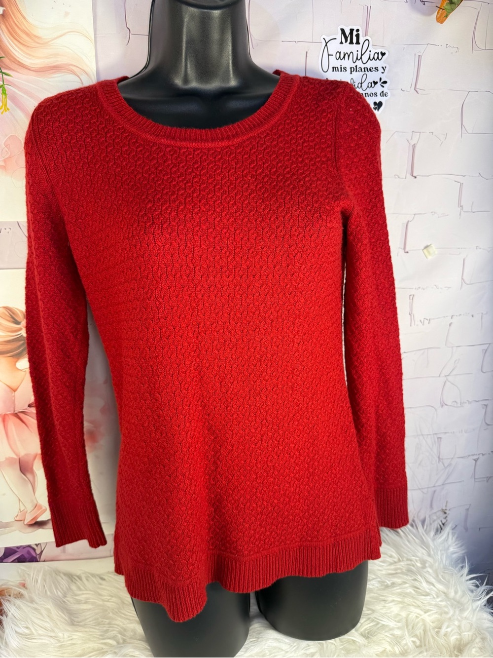 Talbots Red Textured Crewneck Sweater